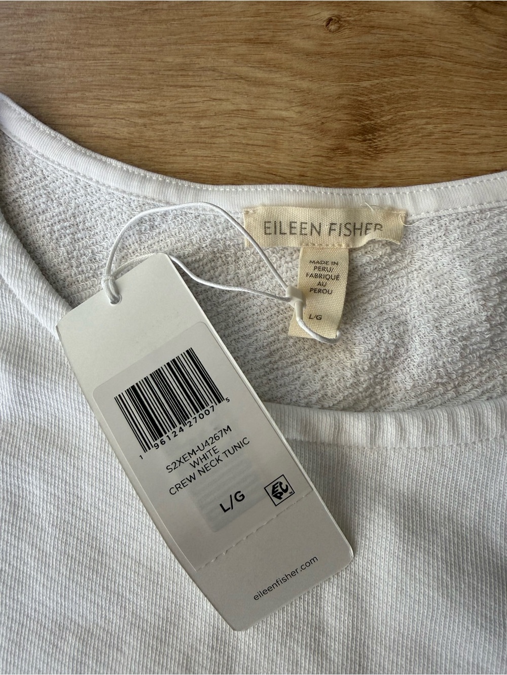 Eileen Fisher White Organic Cotton Terry Crew Neck Tunic Tank L NWT - Picture 3 of 6